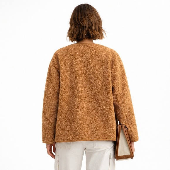 Old Navy‎ Camel Sherpa Snap Jacket Sz M - Picture 2 of 9